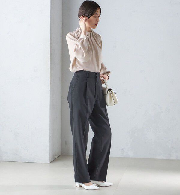 SHIPS for women「〈手洗い可能〉ネック ギャザー ソリッド 起毛 サテン ブラウス」|シャツ・ブラウス|