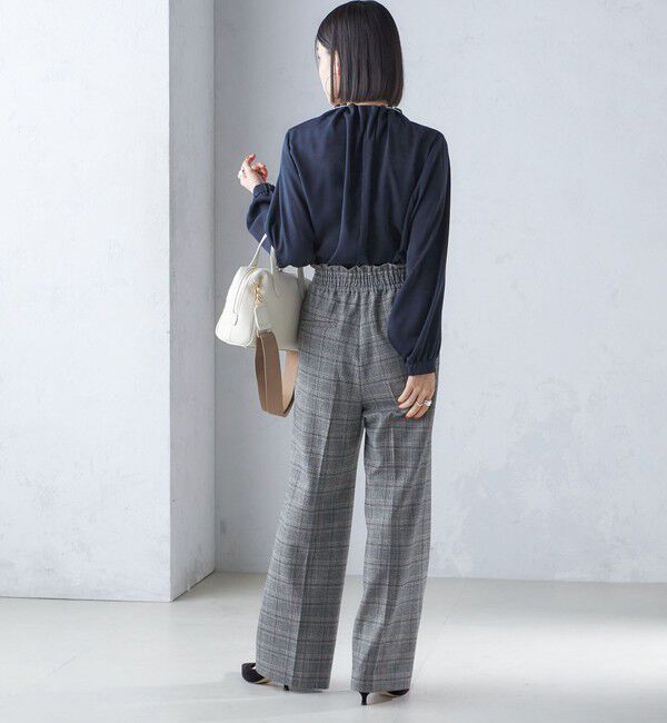 SHIPS for women「〈手洗い可能〉ネック ギャザー ソリッド 起毛 サテン ブラウス」|シャツ・ブラウス|