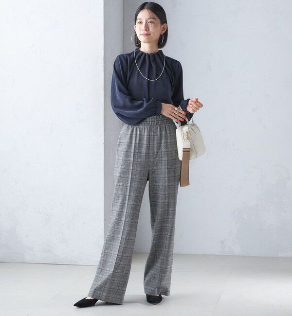 SHIPS for women「〈手洗い可能〉ネック ギャザー ソリッド 起毛 サテン ブラウス」|シャツ・ブラウス|