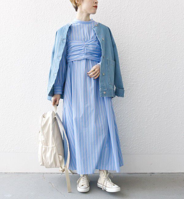 SHIPS any「SHIPS any:〈手洗い可能〉ストライプ ツイスト ビスチェ ワンピース」|ワンピース|ライトブルー