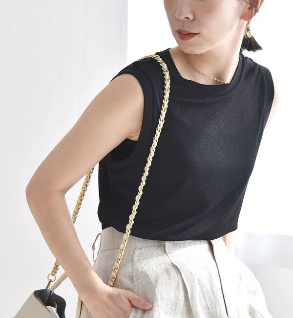 quaranciel「quaranciel:〈手洗い可能〉シアー スラブ ノースリーブ タンク TEE」|Tシャツ・カットソー|