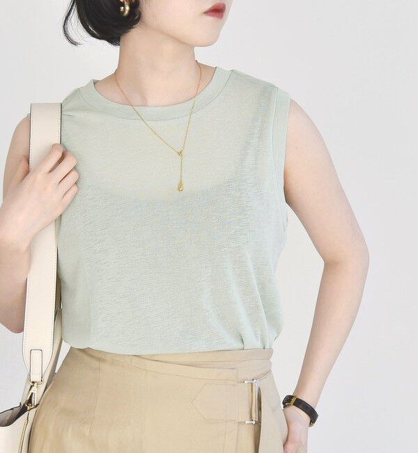 quaranciel「quaranciel:〈手洗い可能〉シアー スラブ ノースリーブ タンク TEE」|Tシャツ・カットソー|ライトグリーン