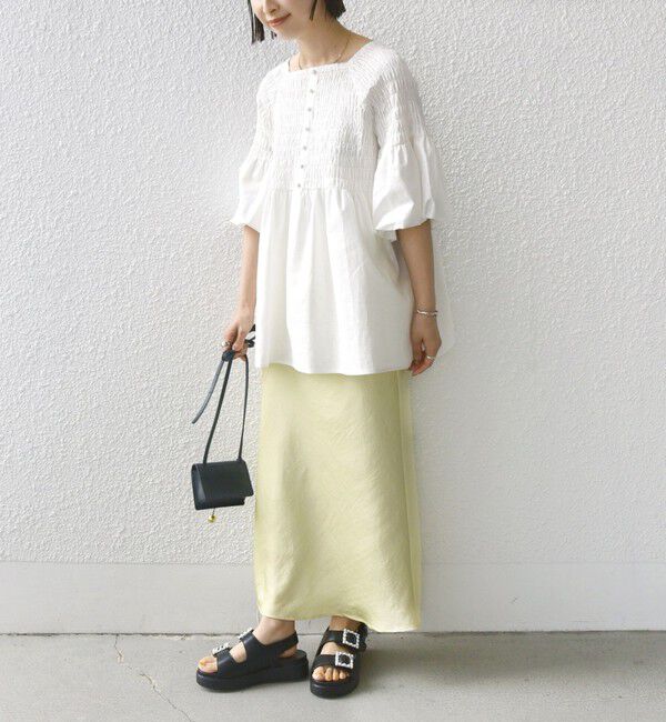 SHIPS for women「【WEB限定】〈手洗い可能〉レーヨン リネン コーティング シャーリング ブラウス」|シャツ・ブラウス|