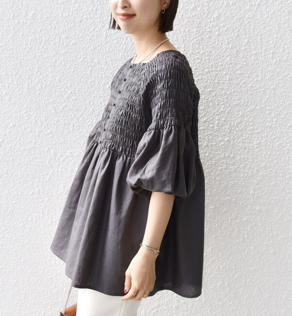 SHIPS for women「【WEB限定】〈手洗い可能〉レーヨン リネン コーティング シャーリング ブラウス」|シャツ・ブラウス|