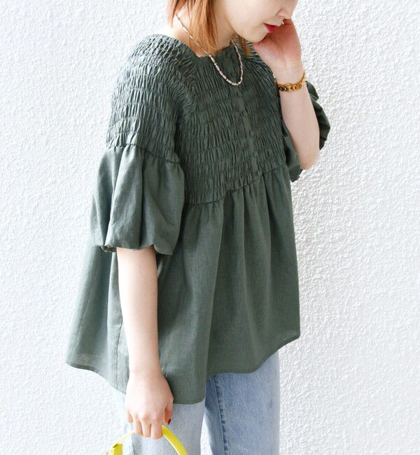 SHIPS for women「【WEB限定】〈手洗い可能〉レーヨン リネン コーティング シャーリング ブラウス」|シャツ・ブラウス|
