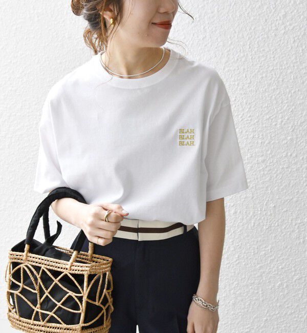 SHIPS any「【WEB限定】SHIPS any: BLAH BLAH BLAH.ワンポイント 刺繍 ルーズ Tシャツ(ユニセックス)◇」|Tシャツ・カットソー|ホワイト