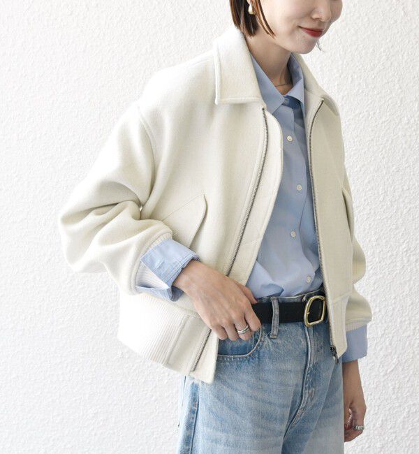 SHIPS any「SHIPS any: ウールミックス 襟付き コンパクト ジップ ブルゾン」|ブルゾン・スタジャン|オフホワイト
