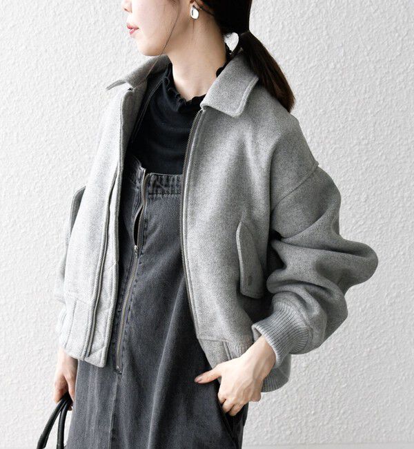 SHIPS any「SHIPS any: ウールミックス 襟付き コンパクト ジップ ブルゾン」|ブルゾン・スタジャン|ライトグレー