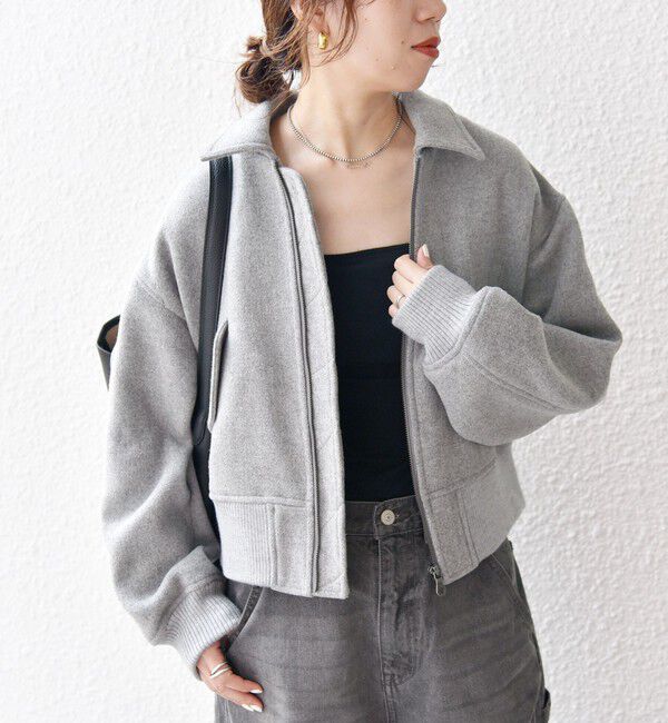 SHIPS any「SHIPS any: ウールミックス 襟付き コンパクト ジップ ブルゾン」|ブルゾン・スタジャン|