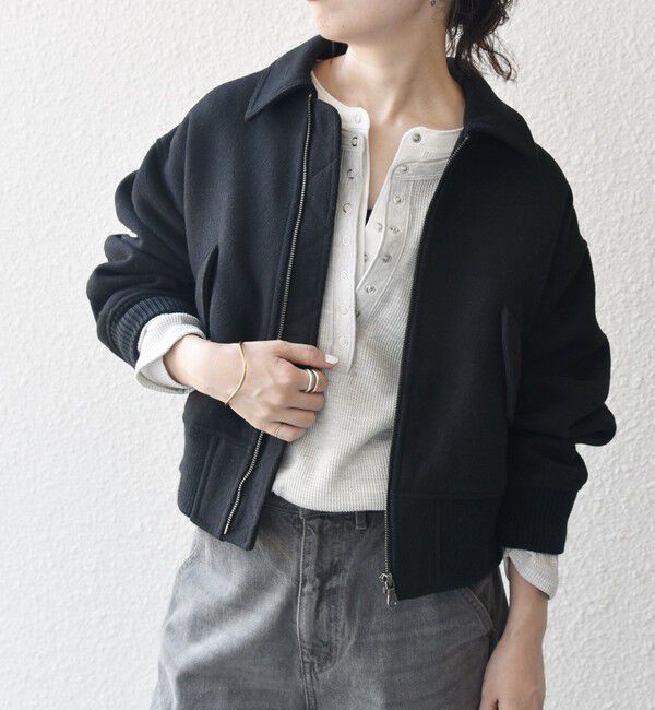 SHIPS any「SHIPS any: ウールミックス 襟付き コンパクト ジップ ブルゾン」|ブルゾン・スタジャン|