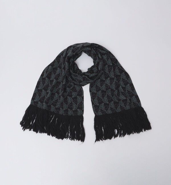 SHIPS「【SHIPS別注】STEFANO CAU: リーフモチーフ フリンジ ストール」|ストール|ブラック