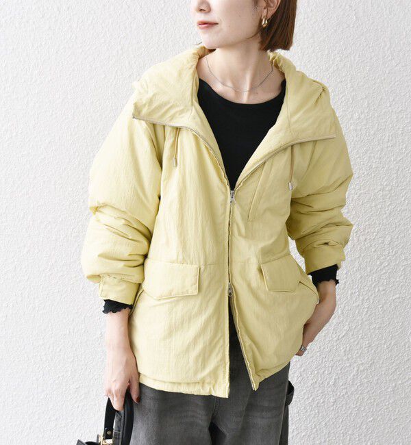 SHIPS any「SHIPS any:〈撥水加工〉中綿 パフ ダブルジップ フーディ ブルゾン」|ブルゾン・スタジャン|イエロー