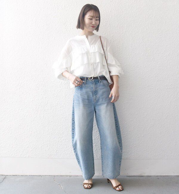 SHIPS any「SHIPS any:〈洗濯機可能〉シアー ボイル フリル バンドカラー シャツ ブラウス」|シャツ・ブラウス|