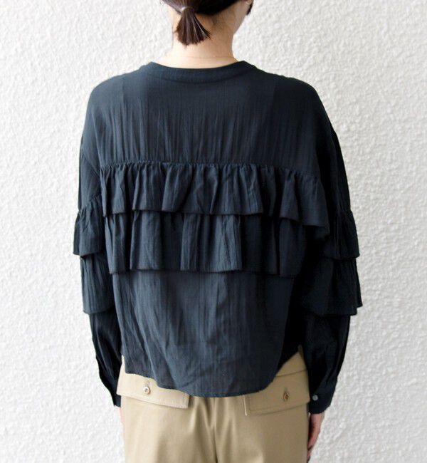 SHIPS any「SHIPS any:〈洗濯機可能〉シアー ボイル フリル バンドカラー シャツ ブラウス」|シャツ・ブラウス|