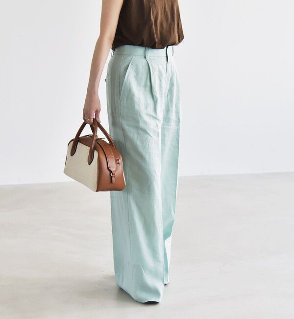 quaranciel「quaranciel:〈洗濯機可能〉リネン ミックス ワイド タック イージー パンツ」|スラックス|