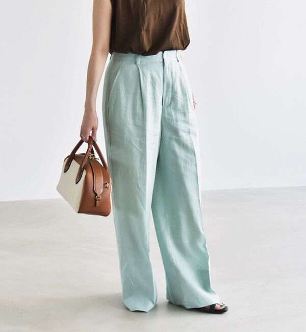 quaranciel「quaranciel:〈洗濯機可能〉リネン ミックス ワイド タック イージー パンツ」|スラックス|