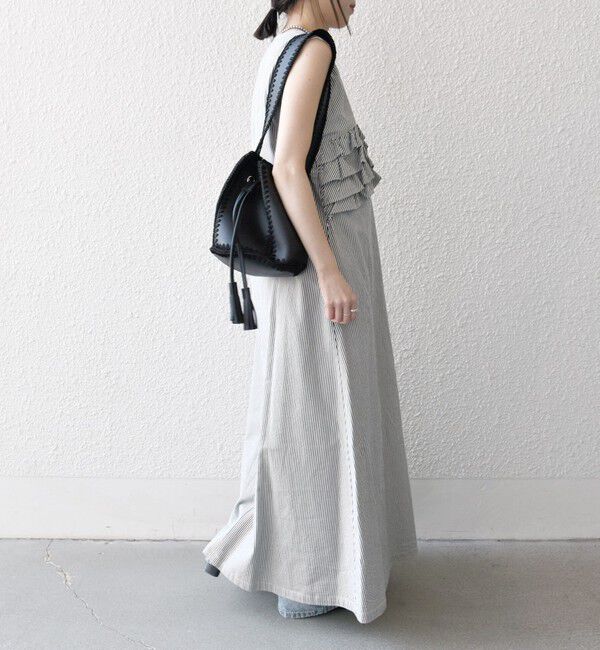 SHIPS any「SHIPS any:〈洗濯機可能〉コードレーン ストライプ フリル Vネック ワンピース」|ワンピース|