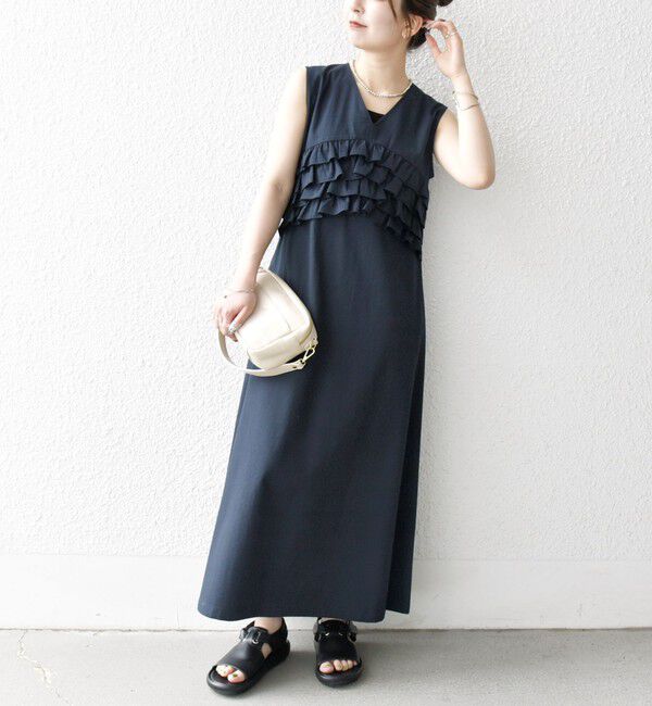 SHIPS any「SHIPS any:〈洗濯機可能〉コードレーン ストライプ フリル Vネック ワンピース」|ワンピース|