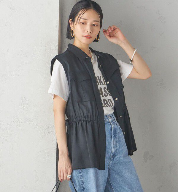 SHIPS for women「〈手洗い可能〉IMPERIAL LINEN Wポケット ノースリーブ シャツ」|シャツ・ブラウス|