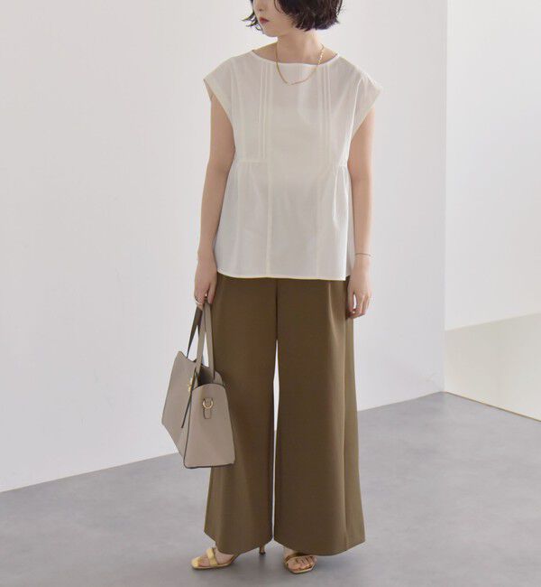 quaranciel「quaranciel:〈洗濯機可能〉ミニサッカー タックギャザー フレンチスリーブ ブラウス」|シャツ・ブラウス|