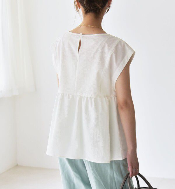 quaranciel「quaranciel:〈洗濯機可能〉ミニサッカー タックギャザー フレンチスリーブ ブラウス」|シャツ・ブラウス|