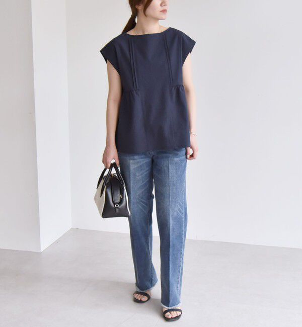 quaranciel「quaranciel:〈洗濯機可能〉ミニサッカー タックギャザー フレンチスリーブ ブラウス」|シャツ・ブラウス|