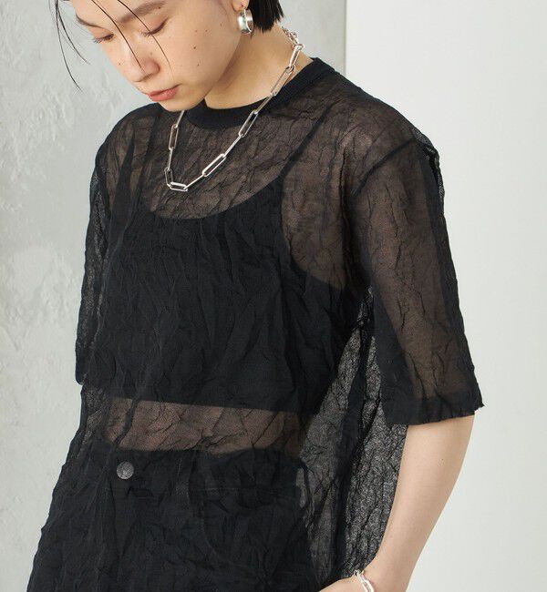 SHIPS for women「《予約》Wai＋:〈手洗い可能〉クリンクル シアー ショート スリーブ プルオーバー」|ニット・セーター|