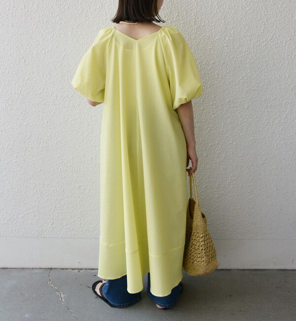 SHIPS Colors 「SHIPS Colors:〈接触冷感・洗濯機可能〉サッカー ２WAY パフスリーブ ワンピース」|ワンピース|イエロー