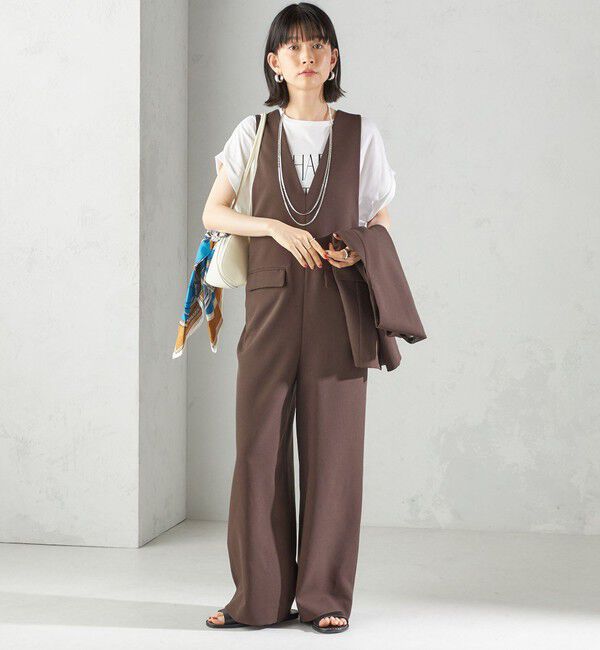 SHIPS for women「〈手洗い可能〉ハイカウント ダブルクロス オールインワン」|オールインワン|ブラウン