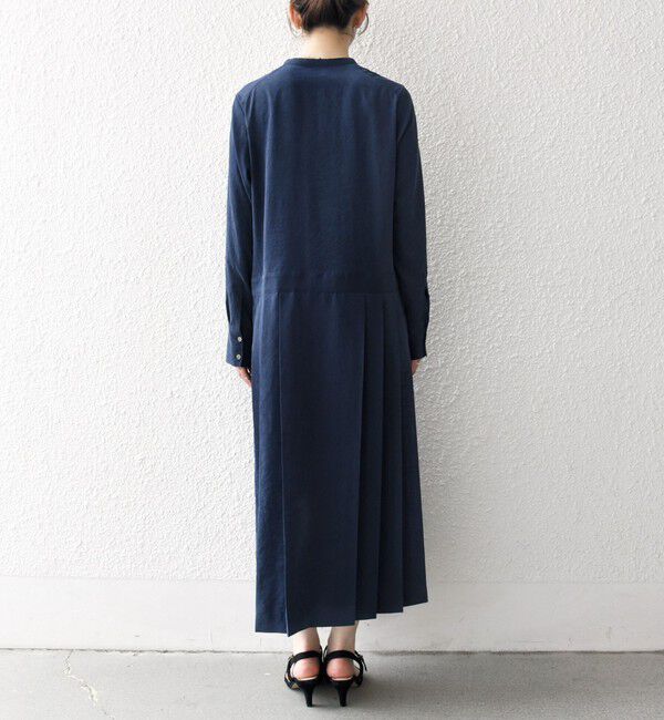 SHIPS any「《追加予約》SHIPS any:〈洗濯機可能〉ピーチスキン サイド プリーツ バンドカラー シャツ ワンピース」|ワンピース|