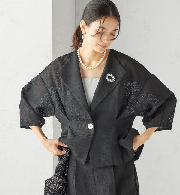 SHIPS for women「troisiemeCHACO:〈洗濯機可能〉メッシュ 半袖 ジャケット」|テーラードジャケット|ブラック
