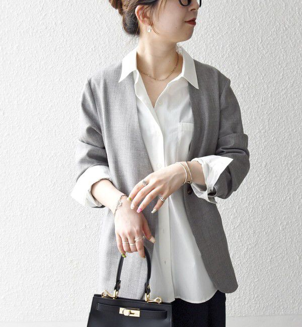 SHIPS any「SHIPS any:〈洗濯機可能〉ウーステッド Vネック ノーカラー ジャケット」|ノーカラージャケット|