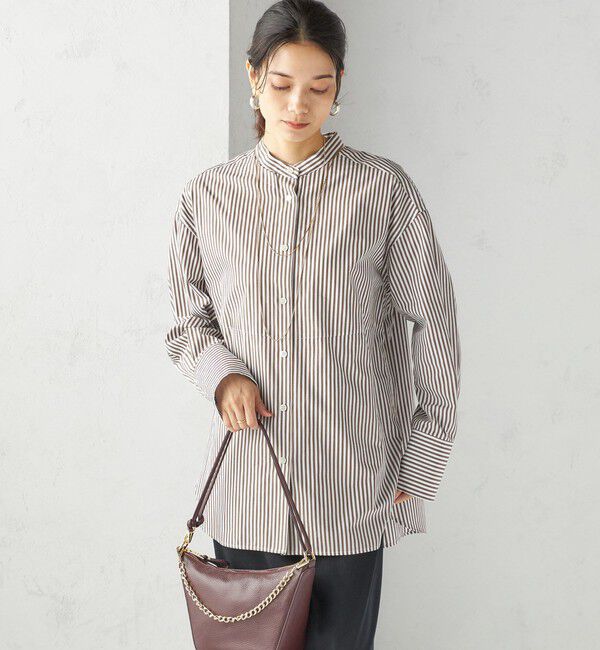 SHIPS for women「〈手洗い可能〉ストライプ フロント ヨーク スタンドカラー シャツ」|シャツ・ブラウス|