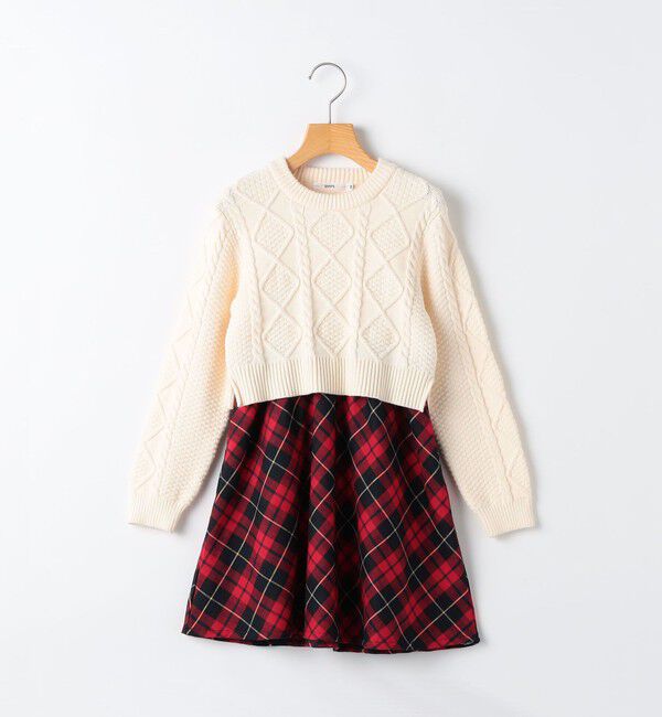 SHIPS KIDS「SHIPS KIDS:90cm /〈洗濯機可能〉ケーブルニット ドッキング ワンピース」|ワンピース|オフホワイト