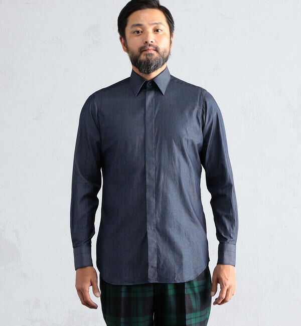 TOMORROWLAND MENS「140/2インディゴツイル レギュラーカラー ドレスシャツ」|シャツ・ブラウス|