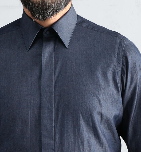 TOMORROWLAND MENS「140/2インディゴツイル レギュラーカラー ドレスシャツ」|シャツ・ブラウス|