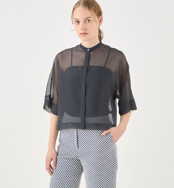 TOMORROWLAND collection「シアーオーガンジー スタンドカラーシースルーブラウス」|シャツ・ブラウス|