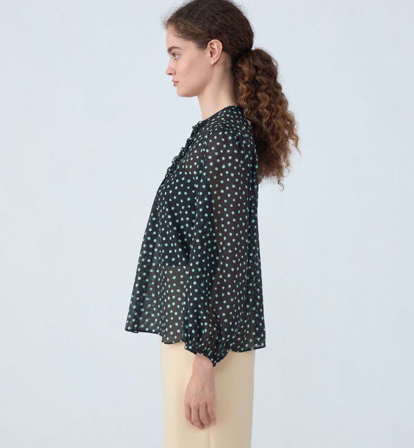 Ballsey「シアーフラワープリント フリルギャザーブラウス」|シャツ・ブラウス|