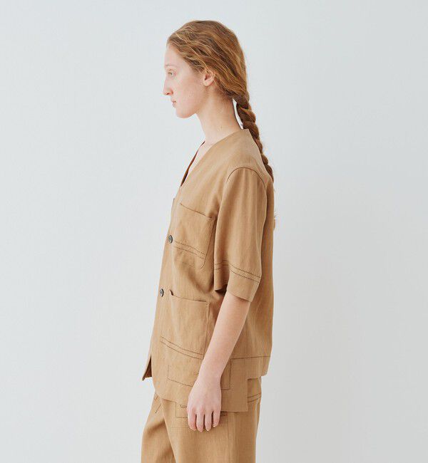 GALERIE VIE「リブコンビフレンチリネン ハーフスリーブジャケット」|ノーカラージャケット|