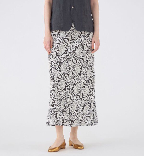 SOULEIADO「リネンプリント ナロースカート」|フレア|