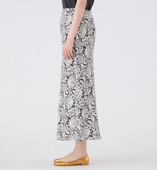 SOULEIADO「リネンプリント ナロースカート」|フレア|