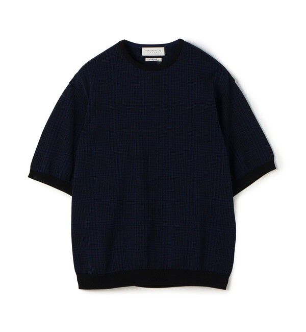 TOMORROWLAND MENS「TOMORROWLAND tricot チェック柄 コットンハーフスリーブ ニット」|ニット・セーター|68 ネイビー系