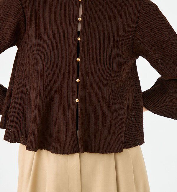 Ballsey「ブークレーミラノリブボーダー フレアカーディガン」|カーディガン|