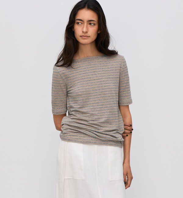 BACCA「リネンボーダー ハーフスリーブTシャツ」|Tシャツ・カットソー|