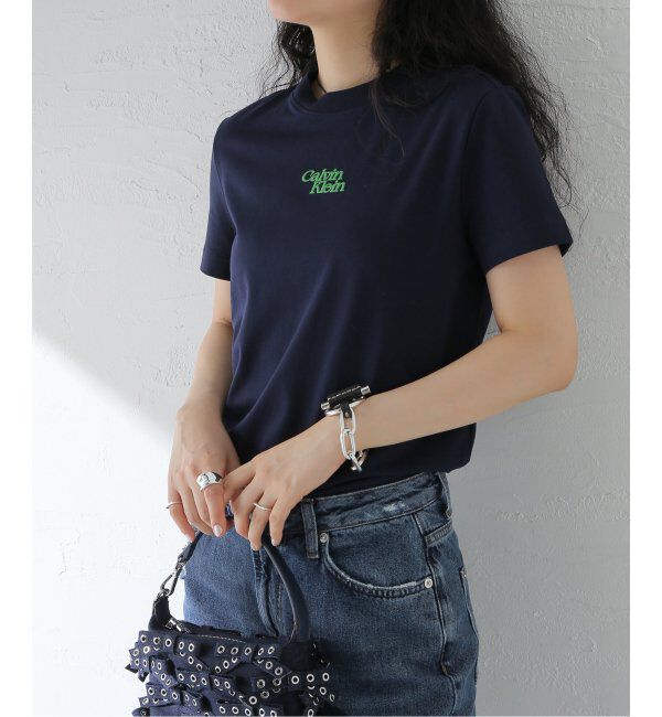 JOINT WORKS「Calvin Klein /カルバン クラインSS FLOCKED LOGO CREWNK TEE」|Tシャツ・カットソー|ネイビー