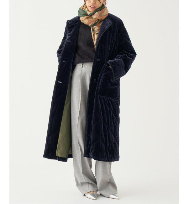IENA LA BOUCLE「IENA LA BOUCLE ベロアキルティングコート」|その他|ネイビー