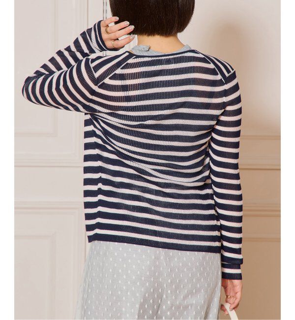 IENA LA BOUCLE「IENA LA BOUCLE 総針針抜きボーダークルーカーディガン」|ニット・セーター|