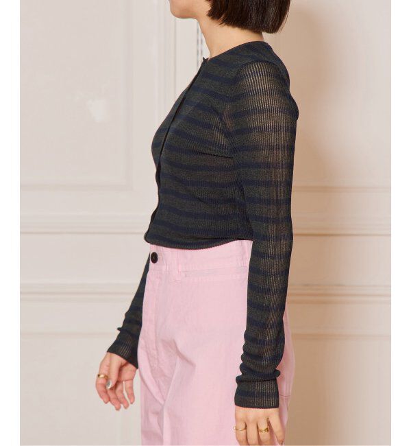 IENA LA BOUCLE「IENA LA BOUCLE 総針針抜きボーダークルーカーディガン」|ニット・セーター|