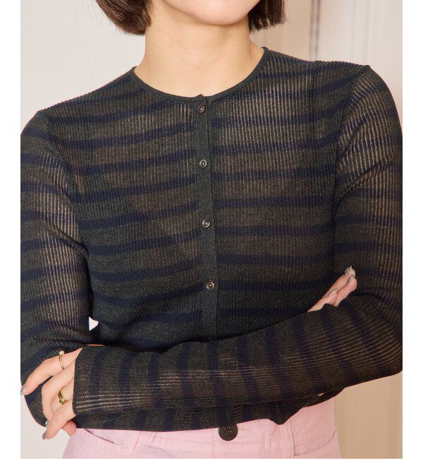 IENA LA BOUCLE「IENA LA BOUCLE 総針針抜きボーダークルーカーディガン」|ニット・セーター|