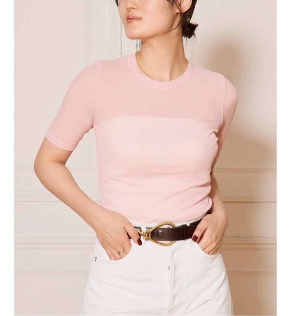 IENA LA BOUCLE「《追加2》IENA LA BOUCLE 水撚りガスフライス半袖プルオーバー」|Tシャツ・カットソー|ピンク